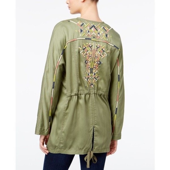 Jessica Simpson Blazer Finn Draped Embroidered Jacket Size Small Olive Lagenlook - Picture 2 of 11